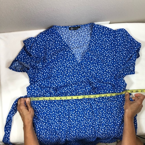 PRETTYGARDEN Floral Boho Short Sleeve V Neck Ruffle A-Line Wrap Maxi Dress M - Picture 13 of 15